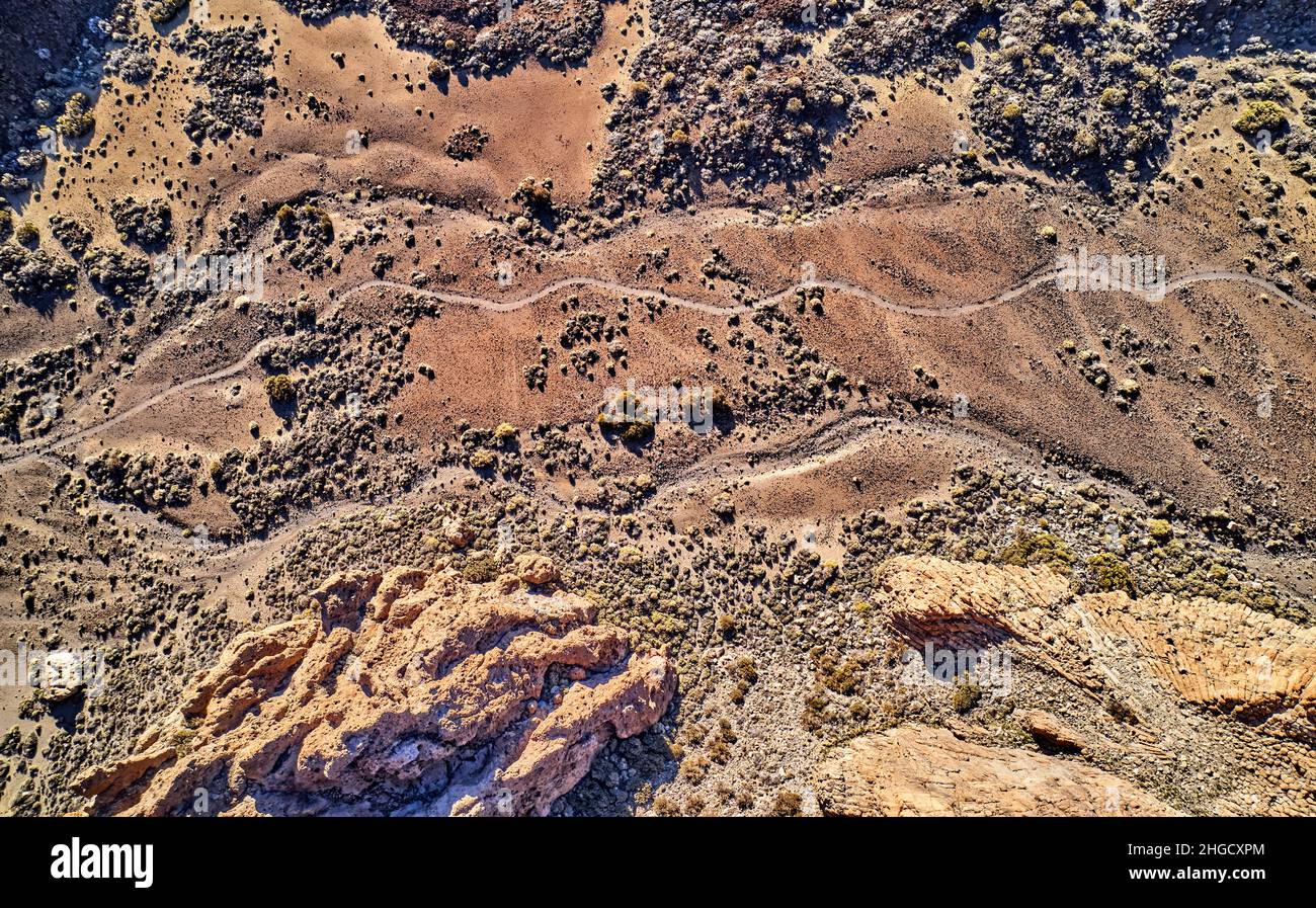 View of unique unique rock formation on the famous del Teide mountain volcano summit. Teide National Park, Tenerife, Canary Islands, Spain. Stock Photo