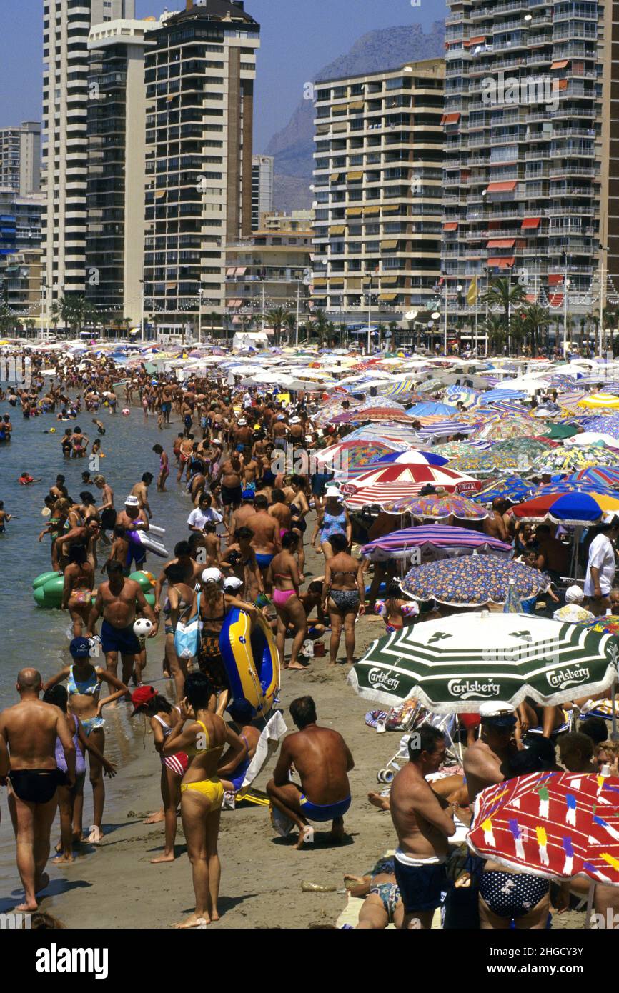 Spain holidays in Benidorm crowded tourism on costa Blanca Stock Photo