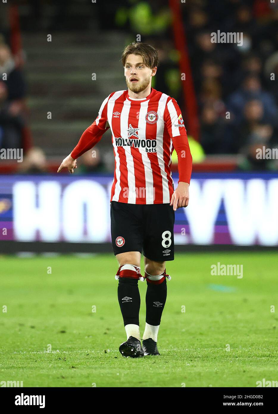 London, England, 19th January 2022. Mathias Jensen of Brentford during the Premier League match at Brentford Community Stadium, London. Picture credit should read: David Klein / Sportimage Credit: Sportimage/Alamy Live News Stock Photo