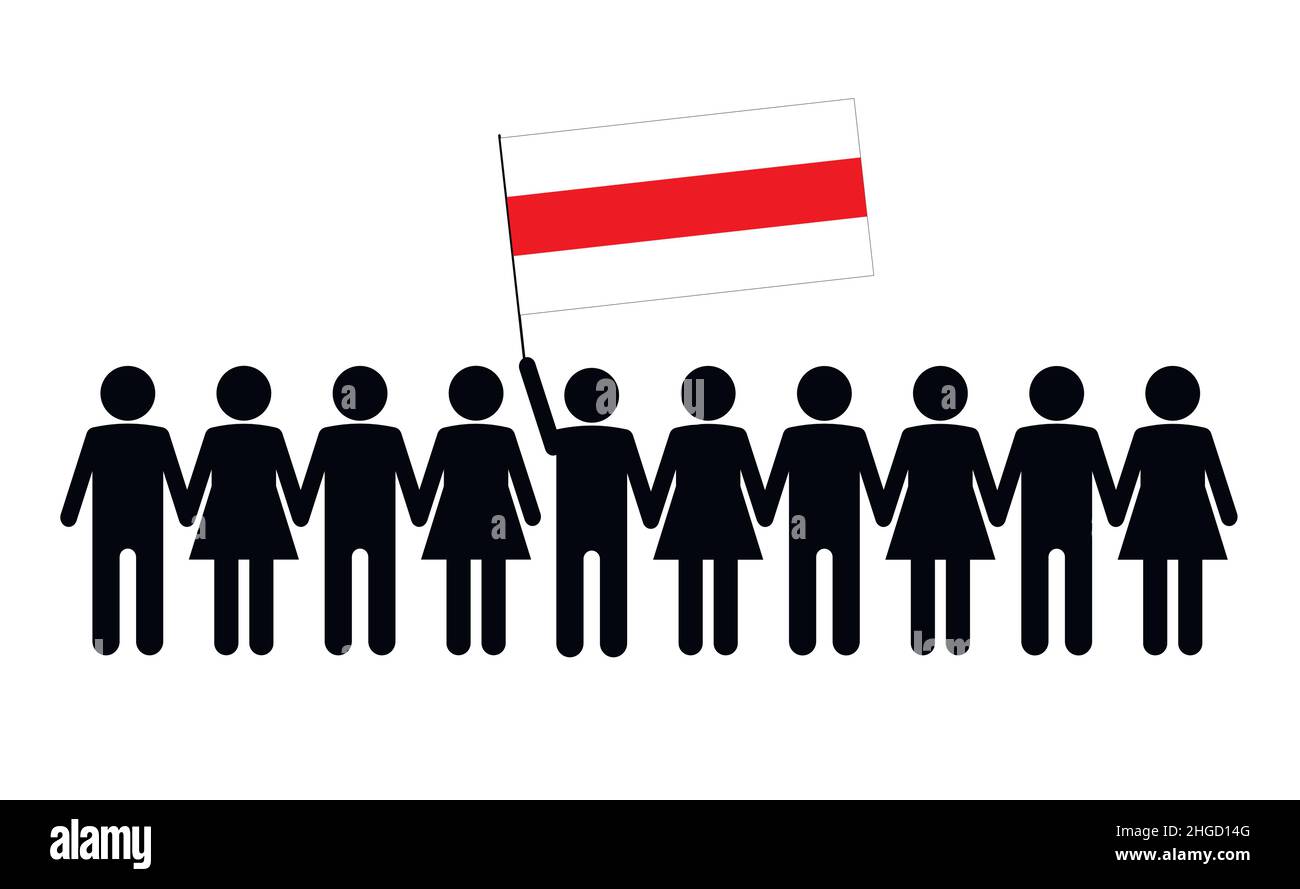 Sketch of a crowd and a leader with the flag of Belarus. Protests concept. Stock Vector