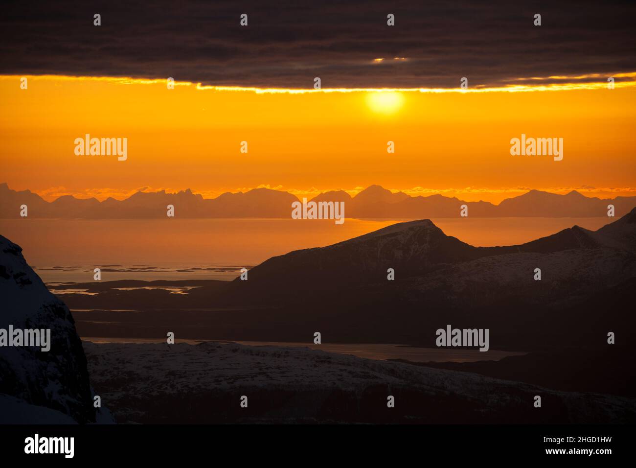 Beautiful sunset in Lofoten, Norway Stock Photo