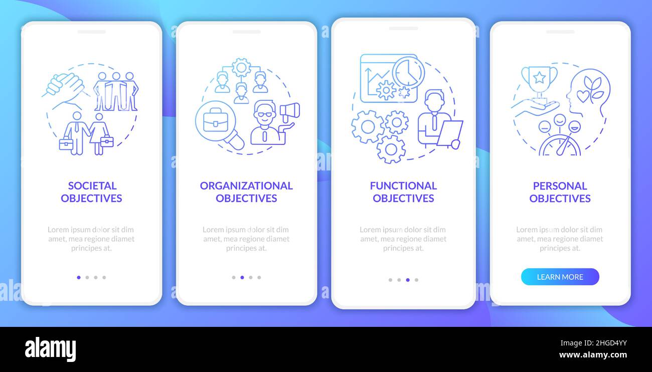 Objectives of hr management blue gradient onboarding mobile app screen ...