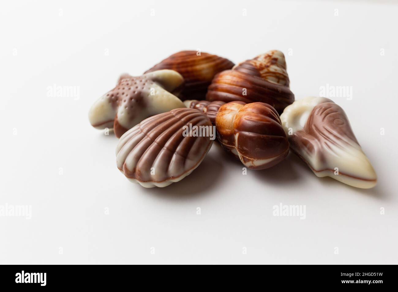 Chocolates seashells isolated on white background. Stock Photo