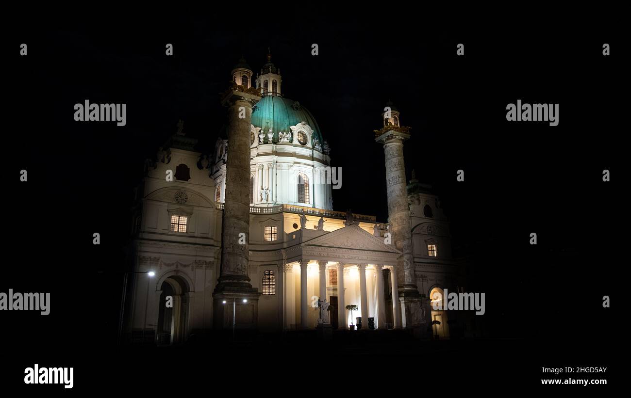karlskriche in vienna by night Stock Photo