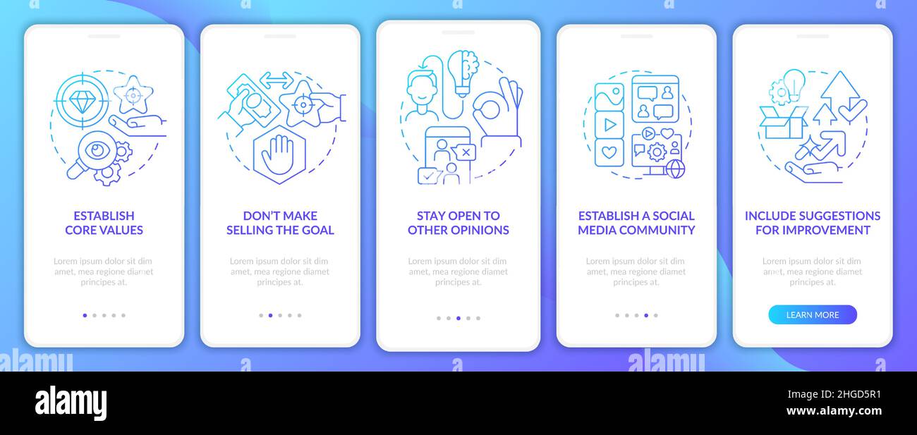 Establish transparency blue gradient onboarding mobile app screen Stock Vector