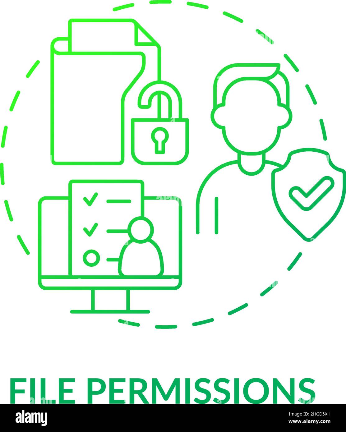 File permissions green gradient concept icon Stock Vector