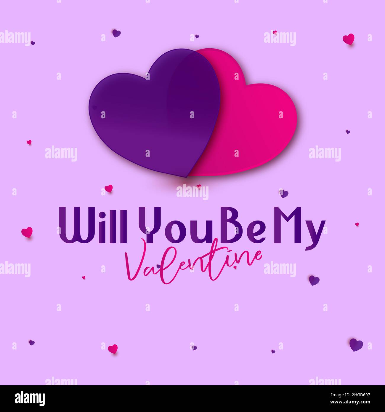 Will You Be My Valentine concept .Valentines day Proposal card .two elegant heart with text-engagement gift for your loved ones Stock Photo