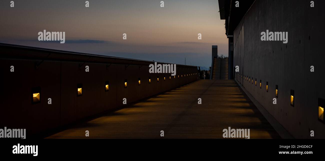 captured at the Stavros Niarchos Park in the blue hour. Some close ups from the left side of the building Stock Photo