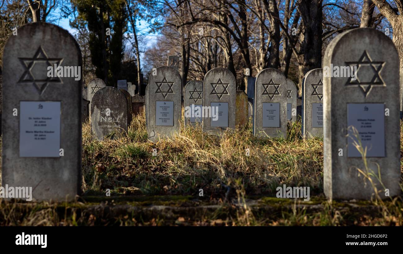 shot on the central cemetery in vienna on a cold but sunny jannuary winter day. this was on the jewish area of the cemetery Stock Photo