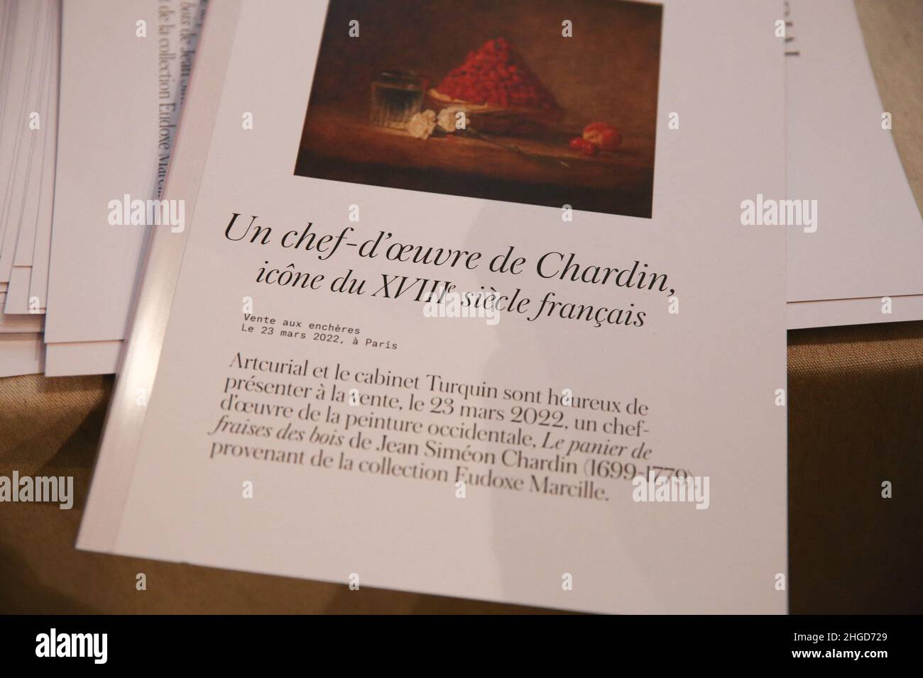 Paris, France. 20th Jan, 2022. Presentation of the painting ‘A Basket