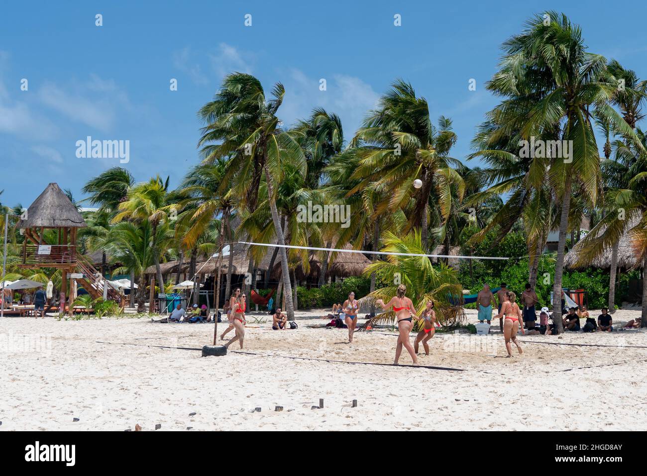 Isla Mujeres, Cancun, Mexico - September 13, 2021: Beautiful Caribbean beach Playa Norte or North beach on the Isla Mujeres near Cancun with people Stock Photo