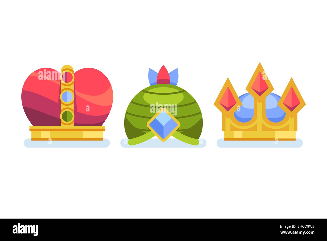 Flat reyes magos crowns set Vector illustration. Stock Vector