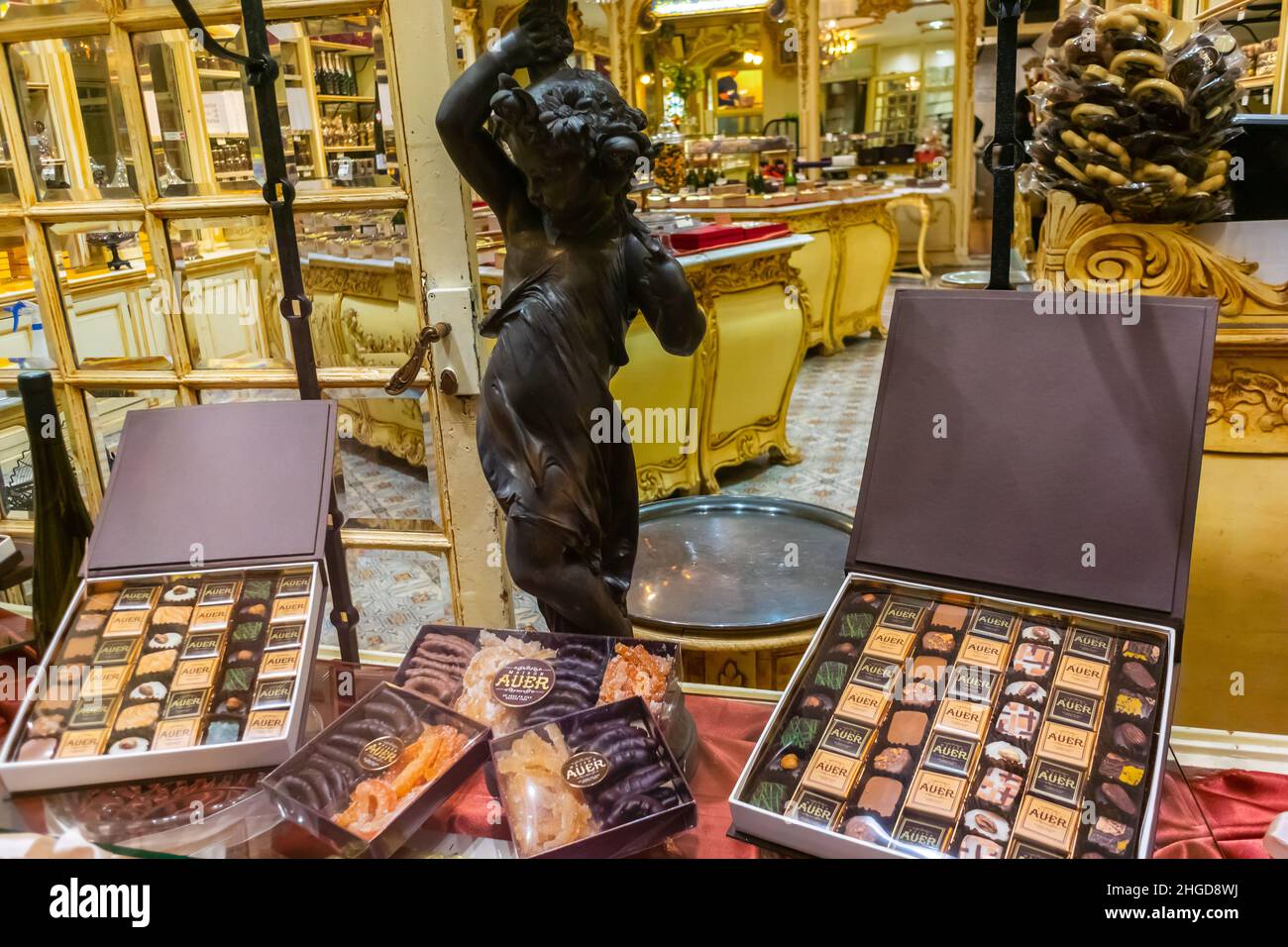 Nice, France, Inside Shop Window, Traditional French Patisserie, 'Auer' Chocolates on Sale finished products Stock Photo