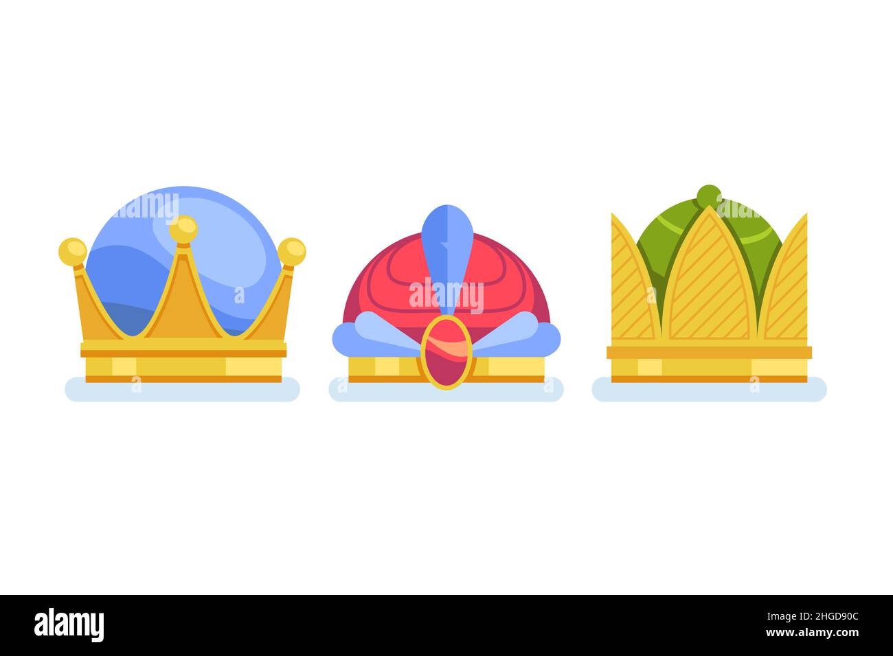 Flat reyes magos crowns set Vector illustration. Stock Vector