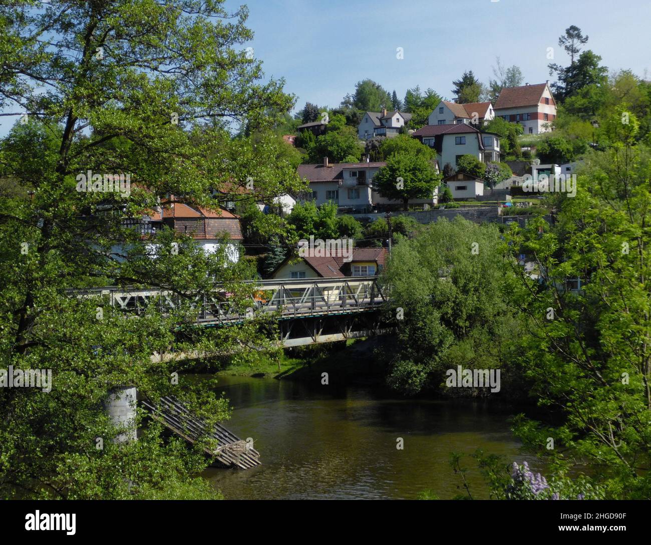 Town Kamenny Privoz at river Sazava,Central Bohemia,Czech republic,Europe Stock Photo