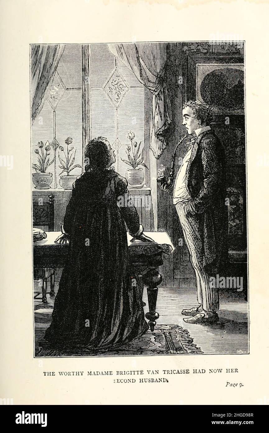 The worthy Madame Brigitte Van Tricasse had now her second husband from Dr. Ox's Experiment (French: Une fantaisie du docteur Ox, 'A Fantasy of Doctor Ox') is a humorous science fiction short story by the French writer Jules Verne, published in 1872. It describes an experiment by one Dr. Ox, and is inspired by the real or alleged effects of oxygen on living things. The setting of the story is the imaginary village of Quiquendone in West Flanders (Belgium) whose citizens are described as 'well-to-do folks, wise, prudent, sociable, with even tempers, hospitable, perhaps a bit heavy in conversati Stock Photo