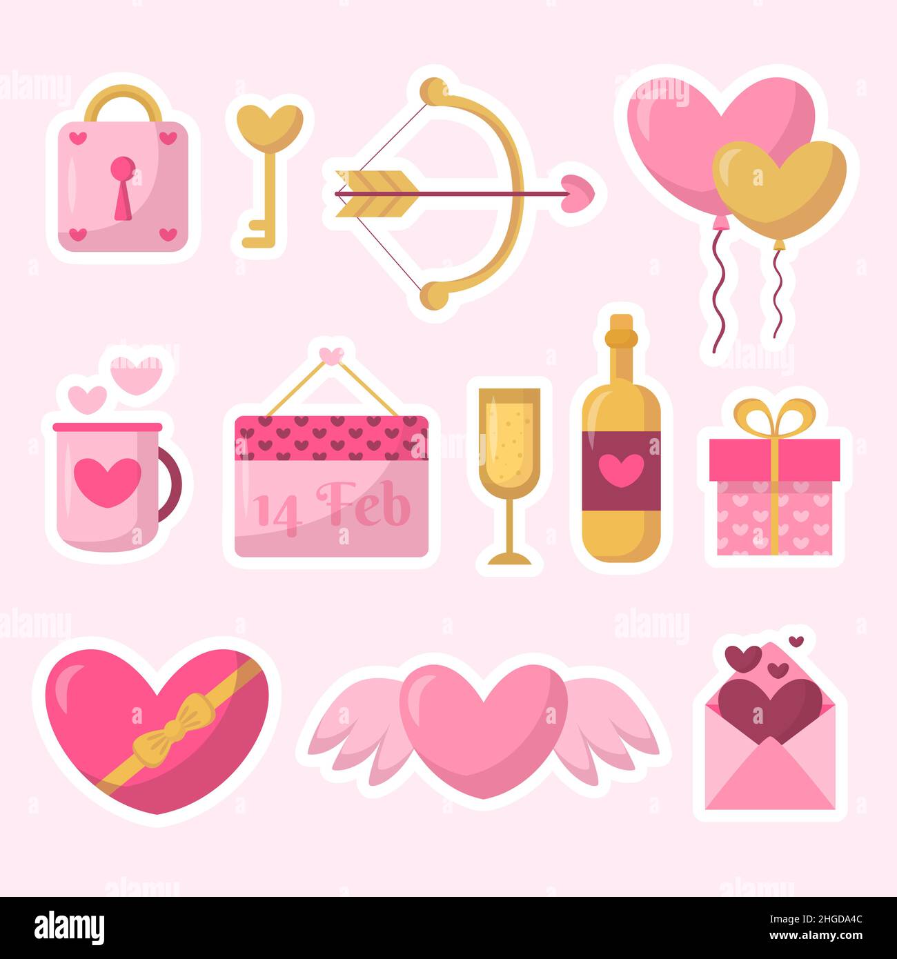 Flat valentines day stickers set Vector illustration Stock Vector Image ...