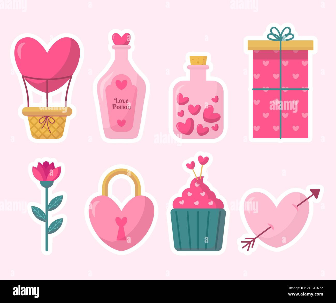 Flat valentines day stickers set Vector illustration Stock Vector Image ...