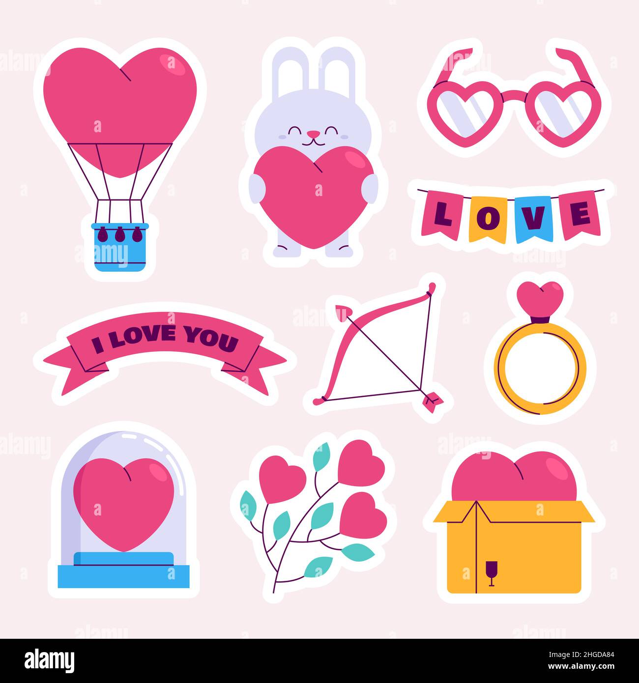 Flat valentines day stickers set Vector illustration Stock Vector Image ...