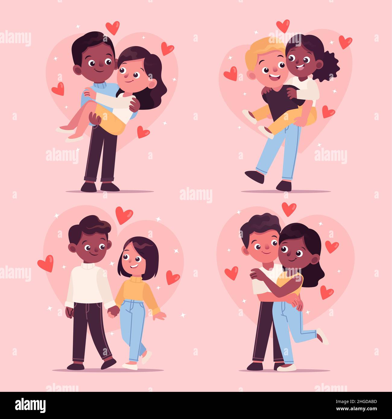 Flat valentines day couples set Vector illustration Stock Vector Image ...