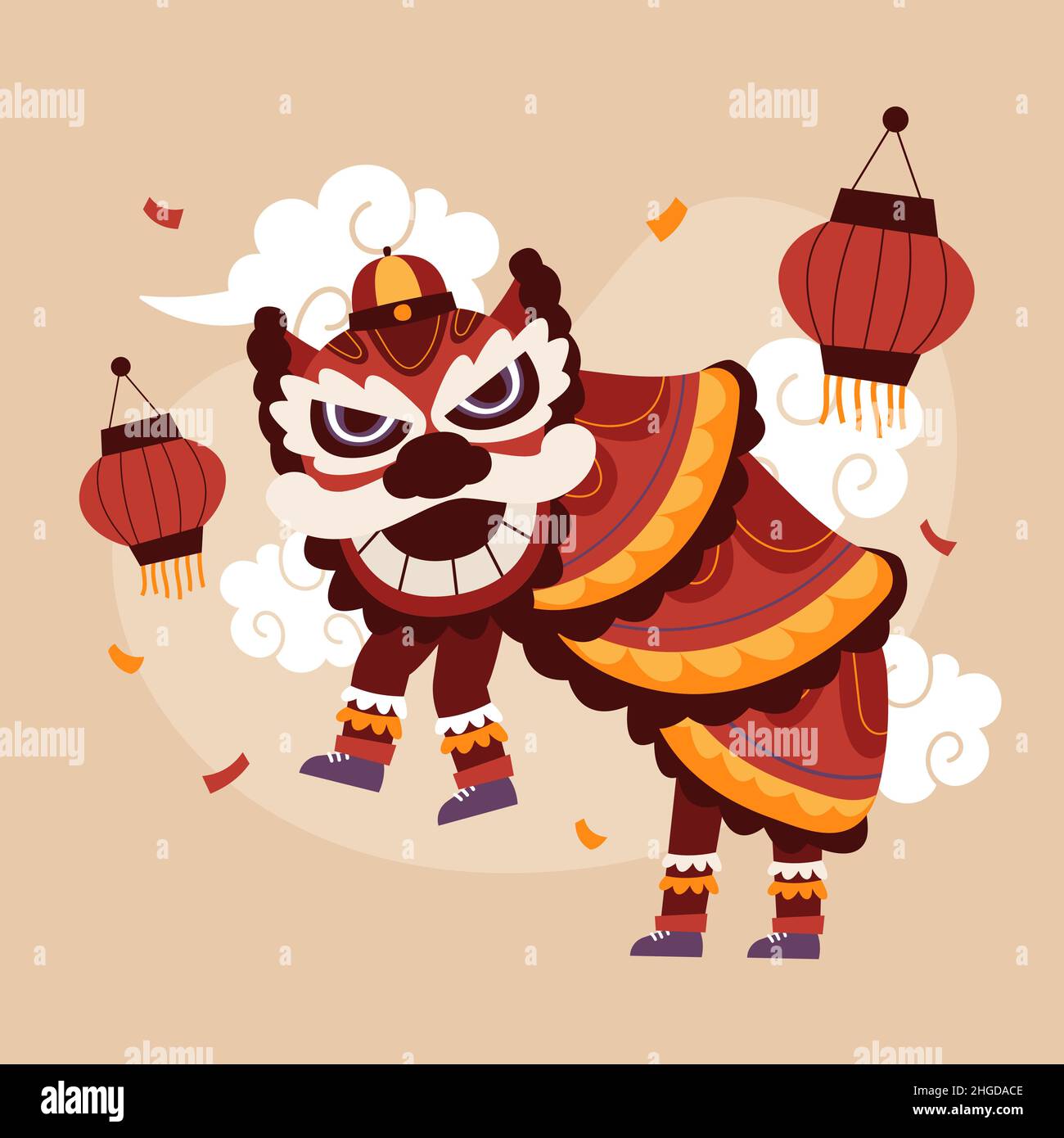 Flat chinese new year lion dance illustration Vector illustration Stock ...
