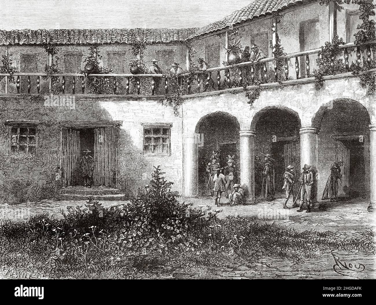 Interior of the Austrian house in Cusco, southern Peru. South America. Old 19th century engraved illustration from Journey across South America by Paul Marcoy, Le Tour du Monde 1870 Stock Photo