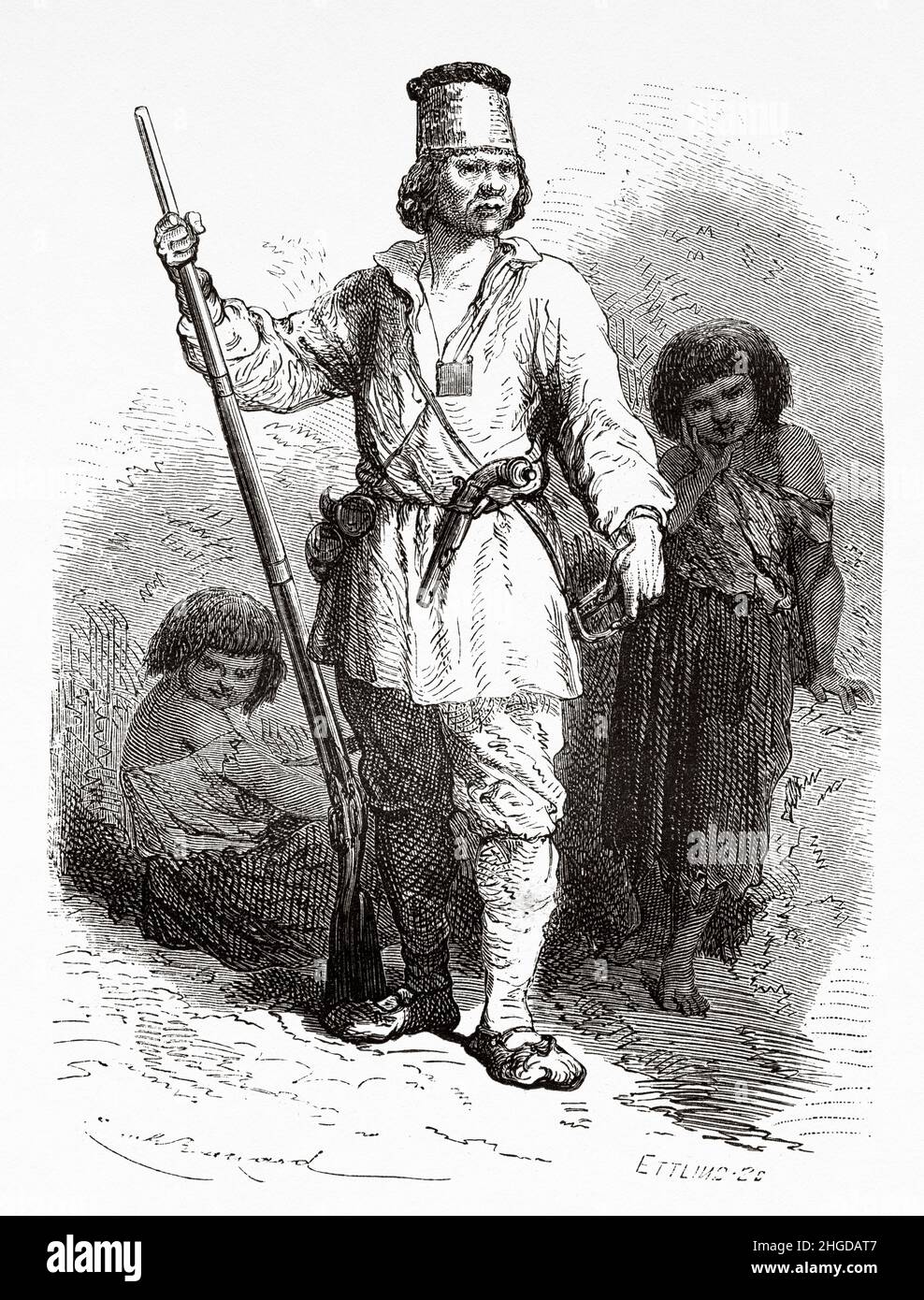 The interpreter and his family, southern Peru. South America. Old 19th century engraved illustration from Journey across South America by Paul Marcoy, Le Tour du Monde 1870 Stock Photo
