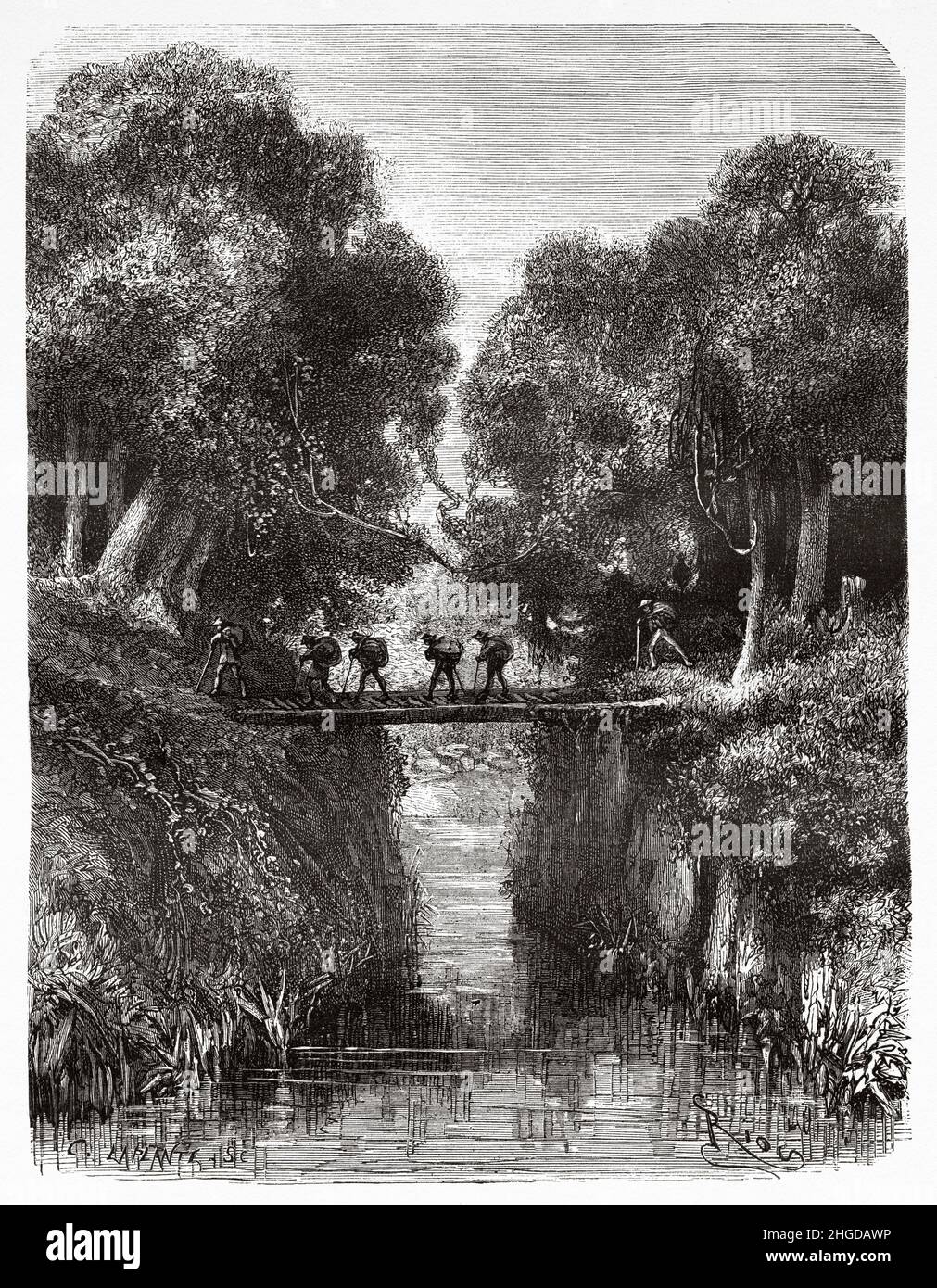 Mamabamba Bridge. Cutervo district, Cutervo Province, Cajamarca region, southern Peru. South America. Old 19th century engraved illustration from Journey across South America by Paul Marcoy, Le Tour du Monde 1870 Stock Photo