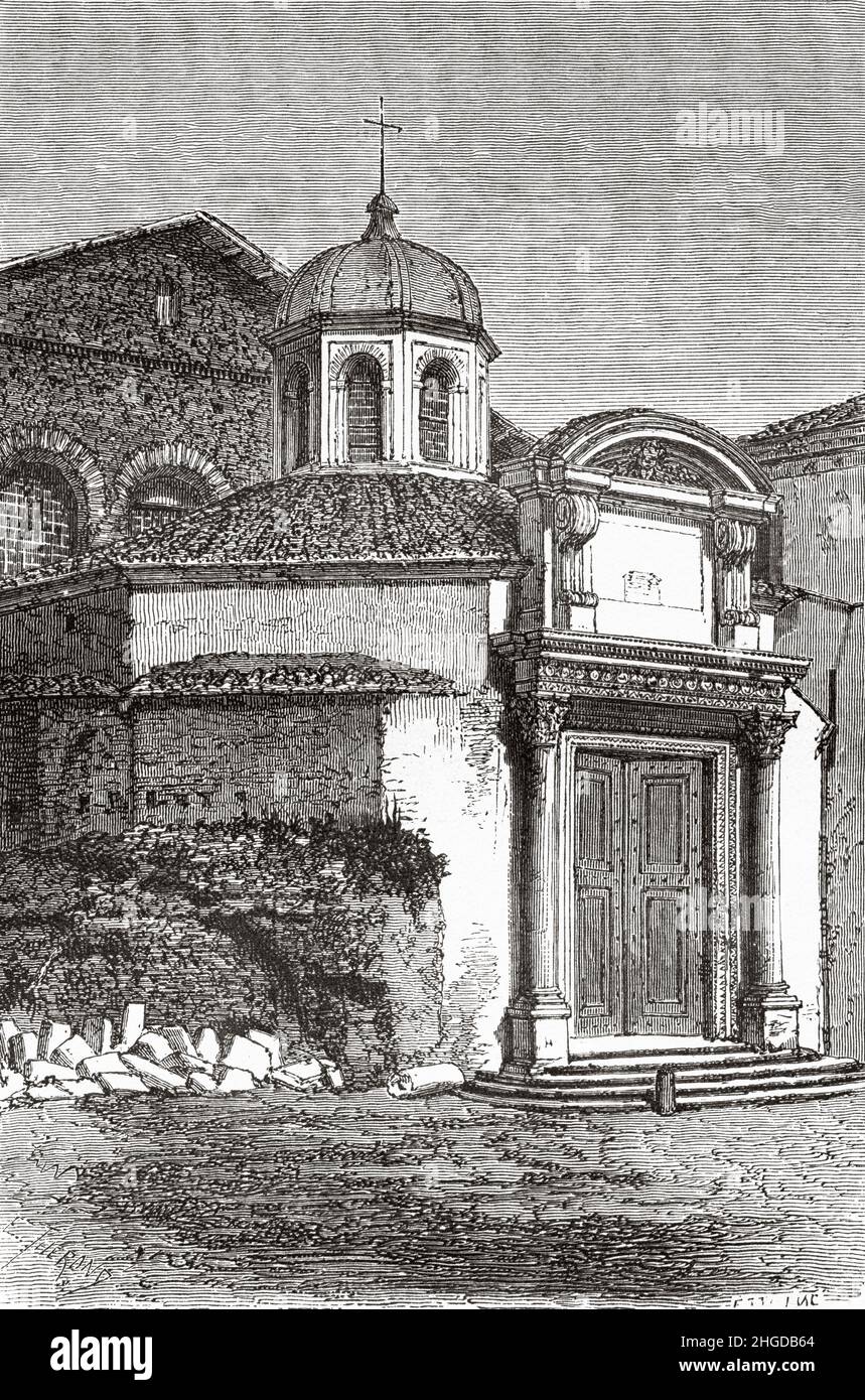 Basilica of Saints Cosmas and Damian, Rome. Italy, Europe. Old 19th century engraved illustration from Trip to Rome by Francis Wey, Le Tour du Monde 1870 Stock Photo