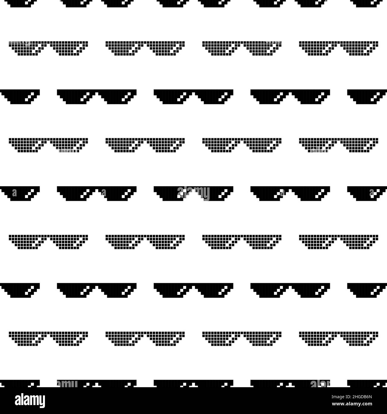 Black Pixel Sunglasses Seamless Pattern Isolated on White Background Stock Vector