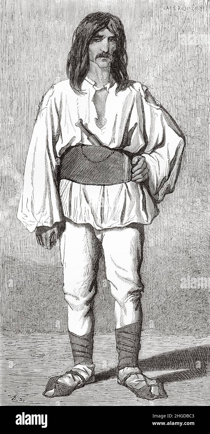 Portrait of gypsy, Slavonija region of Croatia, Europe. Old 19th century engraved illustration from Voyage to the Southern Slavs by Georges Perrot, Le Tour du Monde 1870 Stock Photo