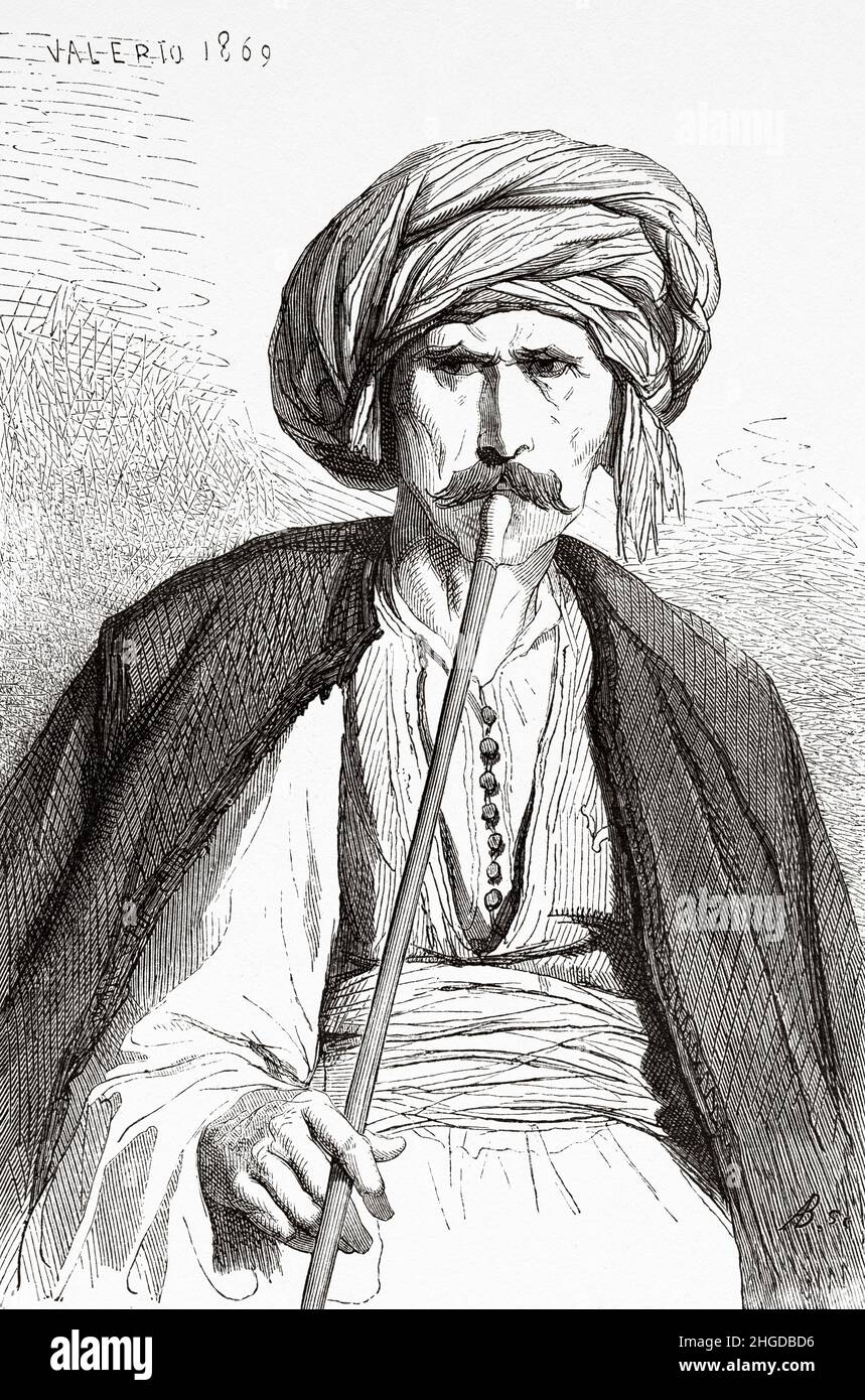 Christian Bosnian Peasant, Bosnian military border, Bosnia, Europe. Old 19th century engraved illustration from Voyage to the Southern Slavs by Georges Perrot, Le Tour du Monde 1870 Stock Photo