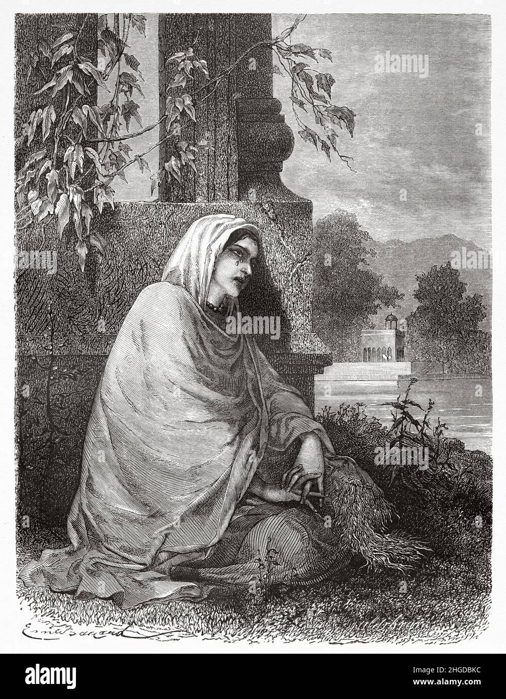 Portrait of widow woman alone and abandoned in Kashmir, India, Asia