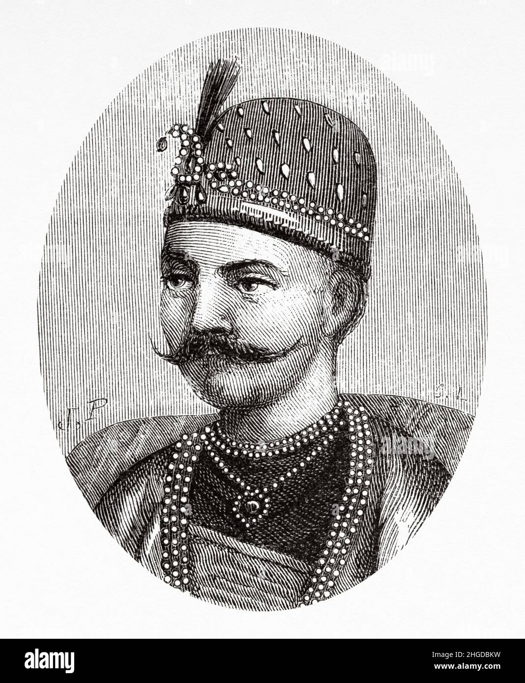 Portrait of Tantia Tope. Tatya Tope (1814-1859) was a general in the Indian Rebellion of 1857, executed by the British Government at Shivpuri on 18 April 1859, India, Asia. Old 19th century engraved illustration from Trip to Punjab and Kashmir by Guillaume Lejean, Le Tour du Monde 1870 Stock Photo