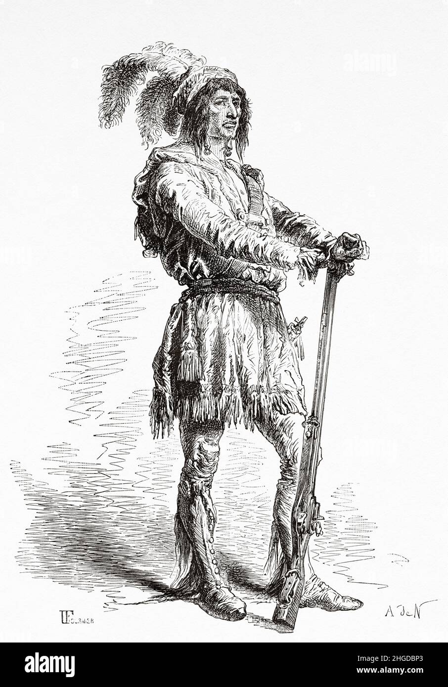 Osceola (1804-1838) named Billy Powell at birth in Alabama, became an influential leader of the Seminole people in Florida, United States of America. Old 19th century engraved illustration from Four months in Florida by Achille Poussielgue, Le Tour du Monde 1870 Stock Photo