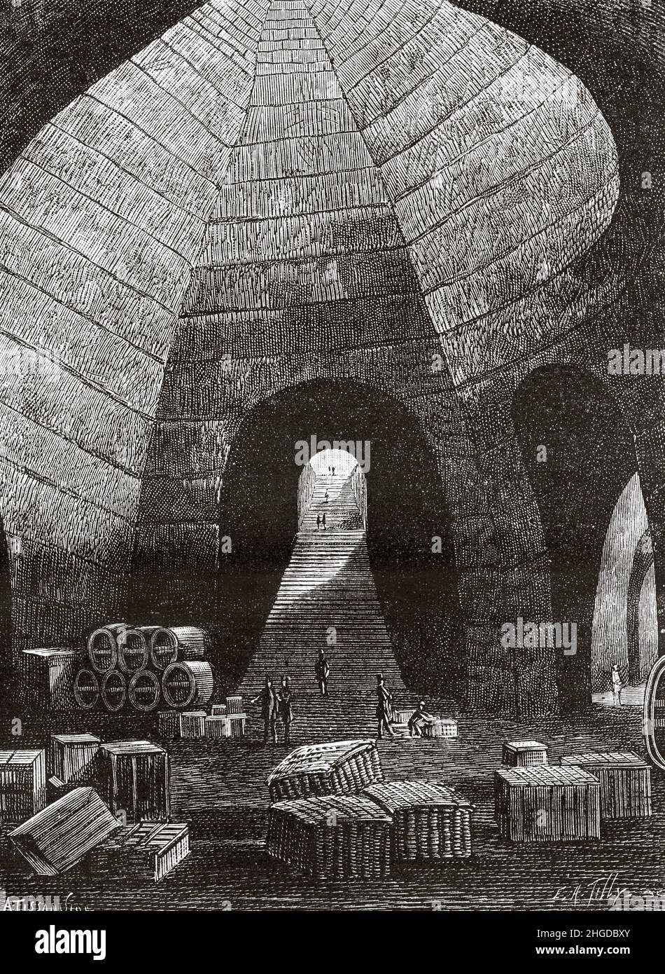 Theophile Roederer champagne cellars founded in Reims, 1864, France. Europe. Old 19th century engraved illustration from La Nature 1884 Stock Photo