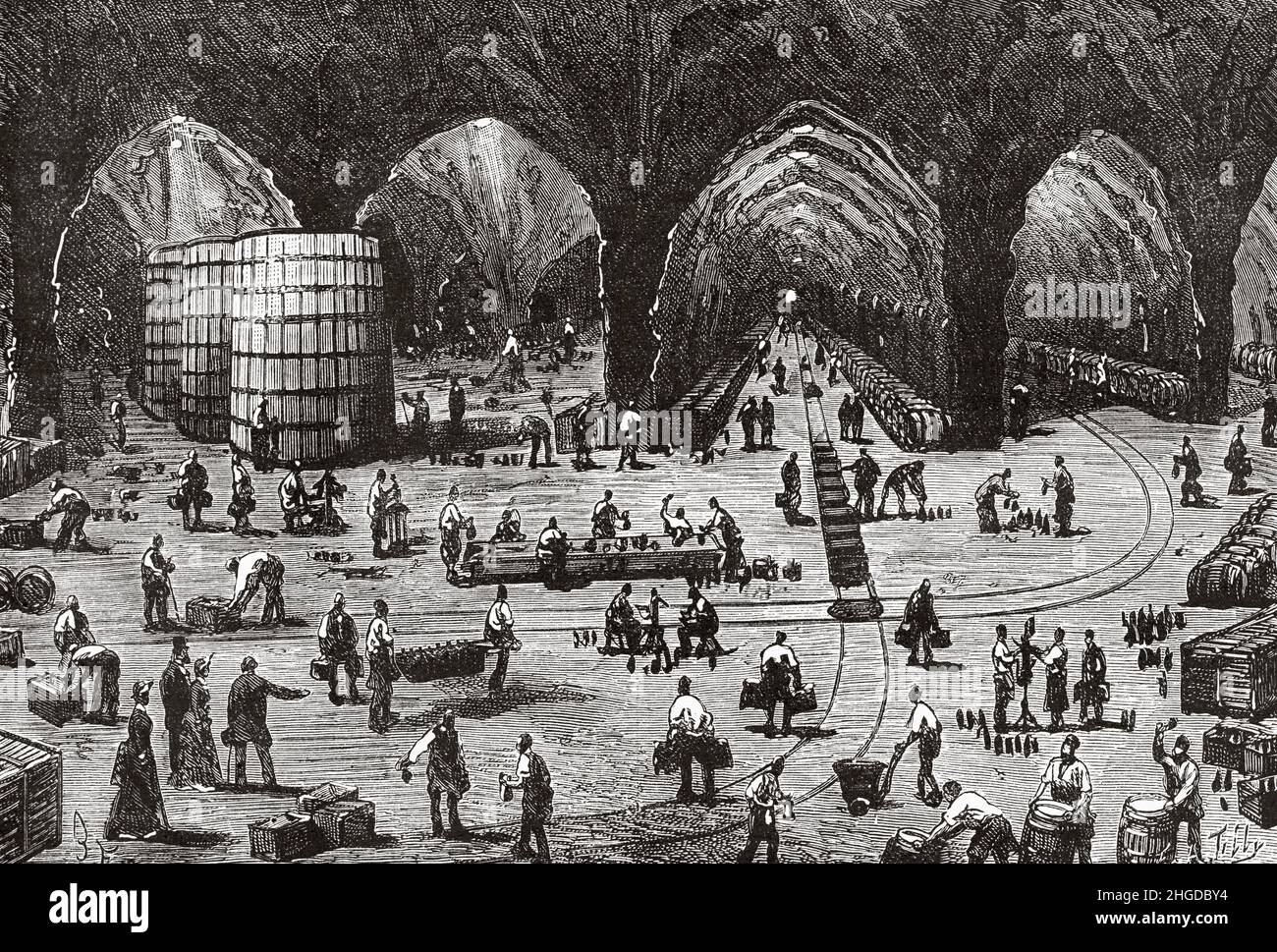 Champagne cellars E Mercier et Cie, Epernay, France. Europe. Old 19th century engraved illustration from La Nature 1884 Stock Photo