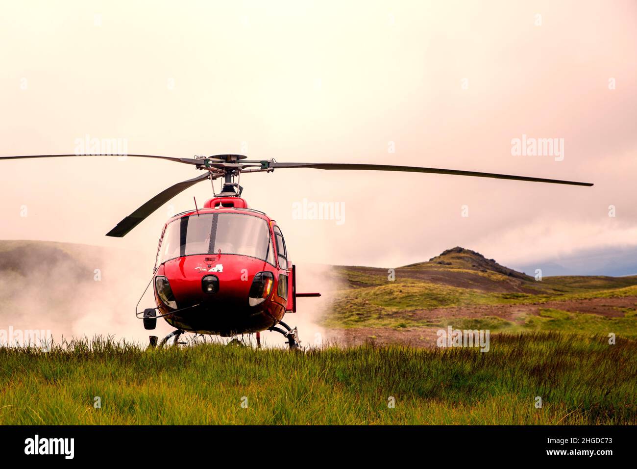 Helicopter flight in the golden circle in Iceland Stock Photo