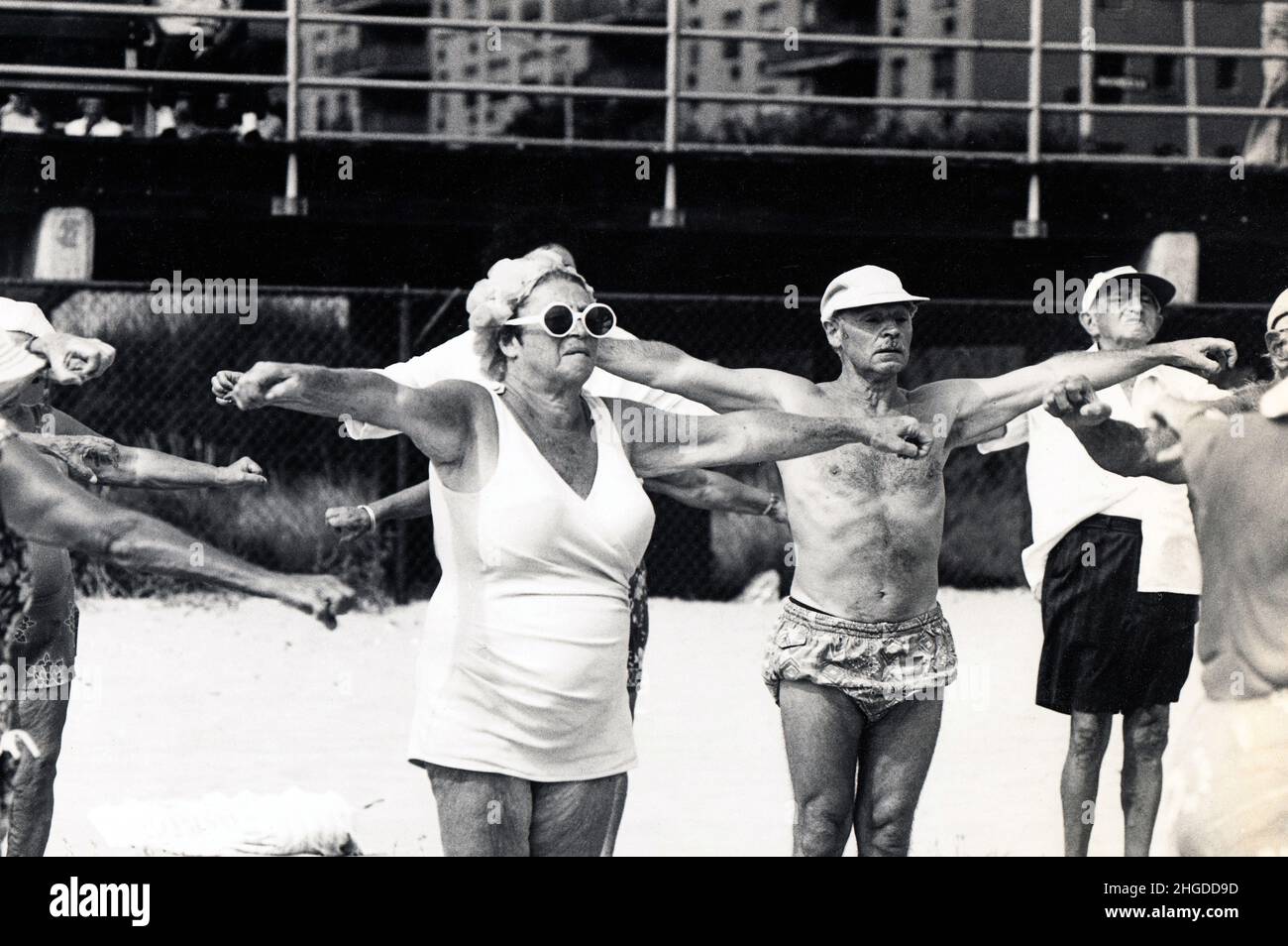 An exercise class for seniors in Brighton Beach, Brooklyn, New York. Circa 1977. Stock Photo
