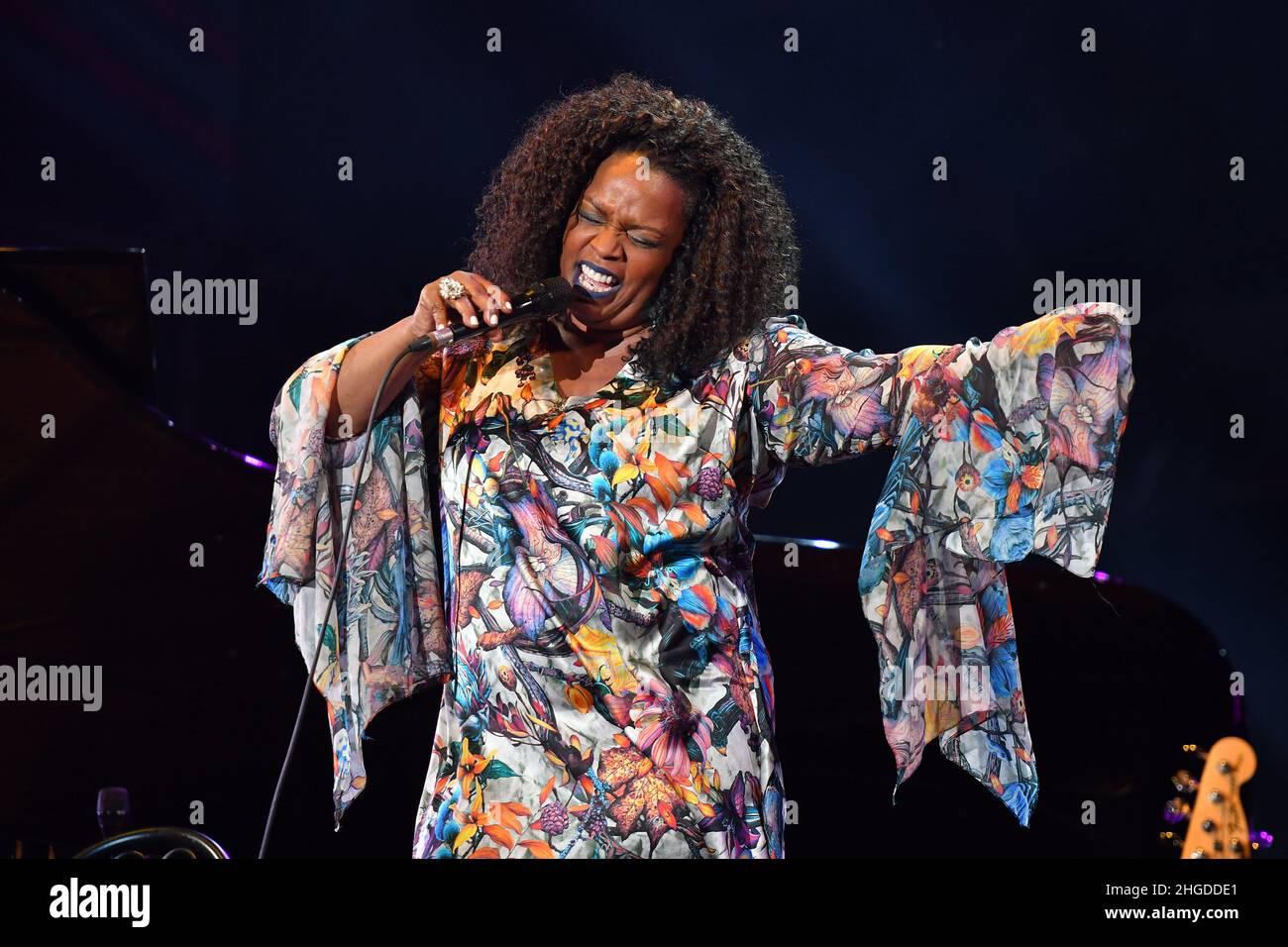 Dianne Reeves performs on the stage during an Seoul Jazz Festival 2017 at Olympic Park in Seoul, South Korea. Seoul Jazz Festival, a local festival that has grown into a representative spring festival over a decade, will take place at Seoul Olympic Park on May 27 and 28. This year the festival invited many prominent jazz artists including Jamiroquai, a British funk and acid jazz band, which returns to Seoul for the first time in four years. The Grammy Award-winning band with a large local fan base will play classic disco-funk from their new album 'Automaton.' Jazz diva Dianne Reeves, R&B-based Stock Photo