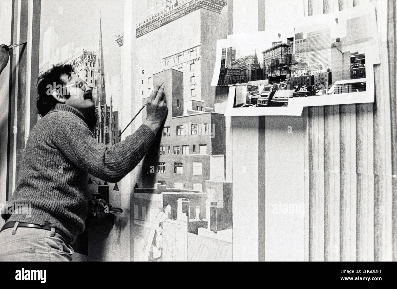 Trompe L'Oiel artist Richard Haas in his Greenwich Village loft in Soho, New York City in 1977. Stock Photo