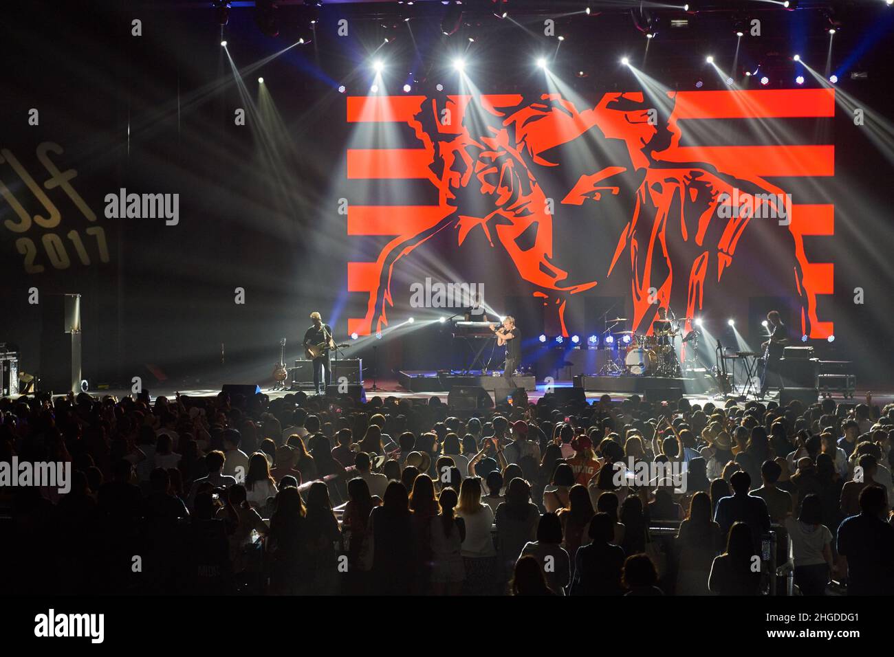 Christopher performs on the stage during an Seoul Jazz Festival 2017 at Olympic Park in Seoul, South Korea. Seoul Jazz Festival, a local festival that has grown into a representative spring festival over a decade, will take place at Seoul Olympic Park on May 27 and 28. This year the festival invited many prominent jazz artists including Jamiroquai, a British funk and acid jazz band, which returns to Seoul for the first time in four years. The Grammy Award-winning band with a large local fan base will play classic disco-funk from their new album 'Automaton.' Jazz diva Dianne Reeves, R&B-based j Stock Photo