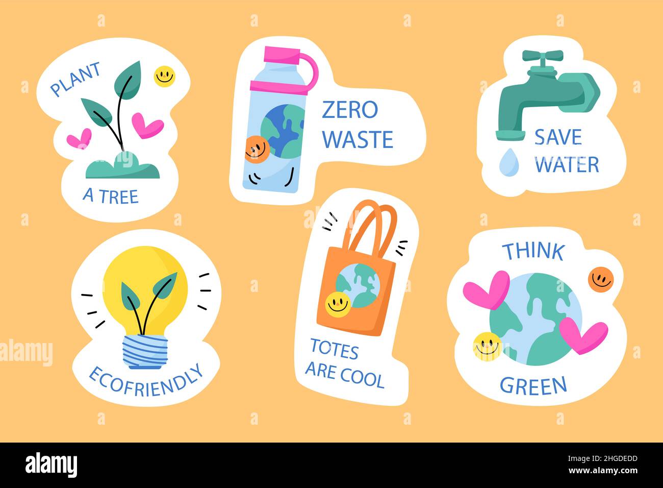 Hand drawn flat design ecology badges Vector illustration Stock Vector ...