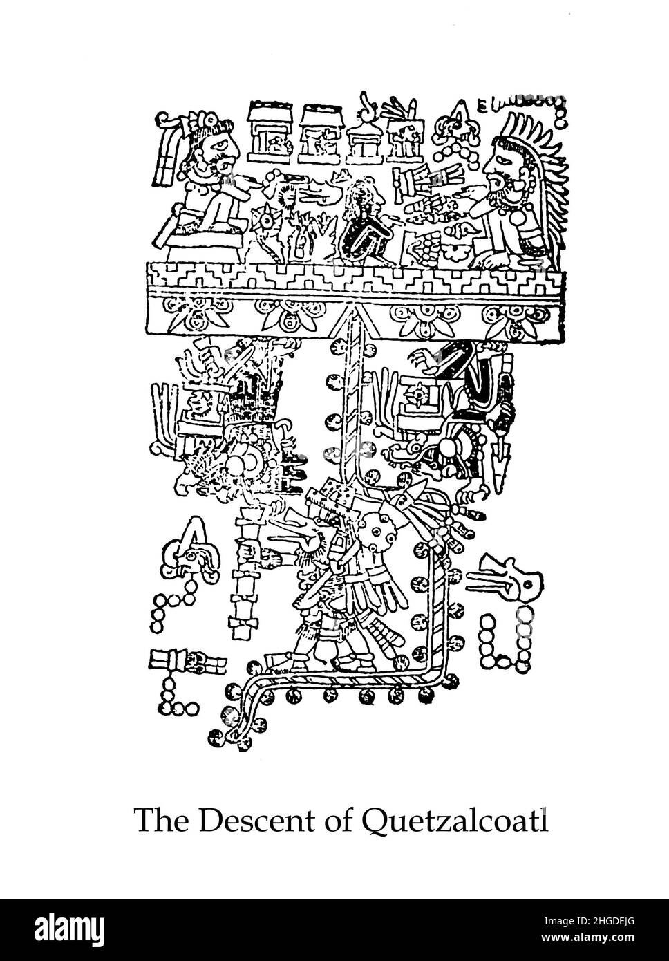 THE DESCENT OF QUETZALCOATL (is a deity in Aztec culture and literature whose name comes from the Nahuatl language and means 'Precious serpent' or 'Quetzal-feathered Serpent') from the book ' Myths and Legends Mexico and Peru ' by Lewis Spence, Publisher Boston : David D. Nickerson 1915 Stock Photo