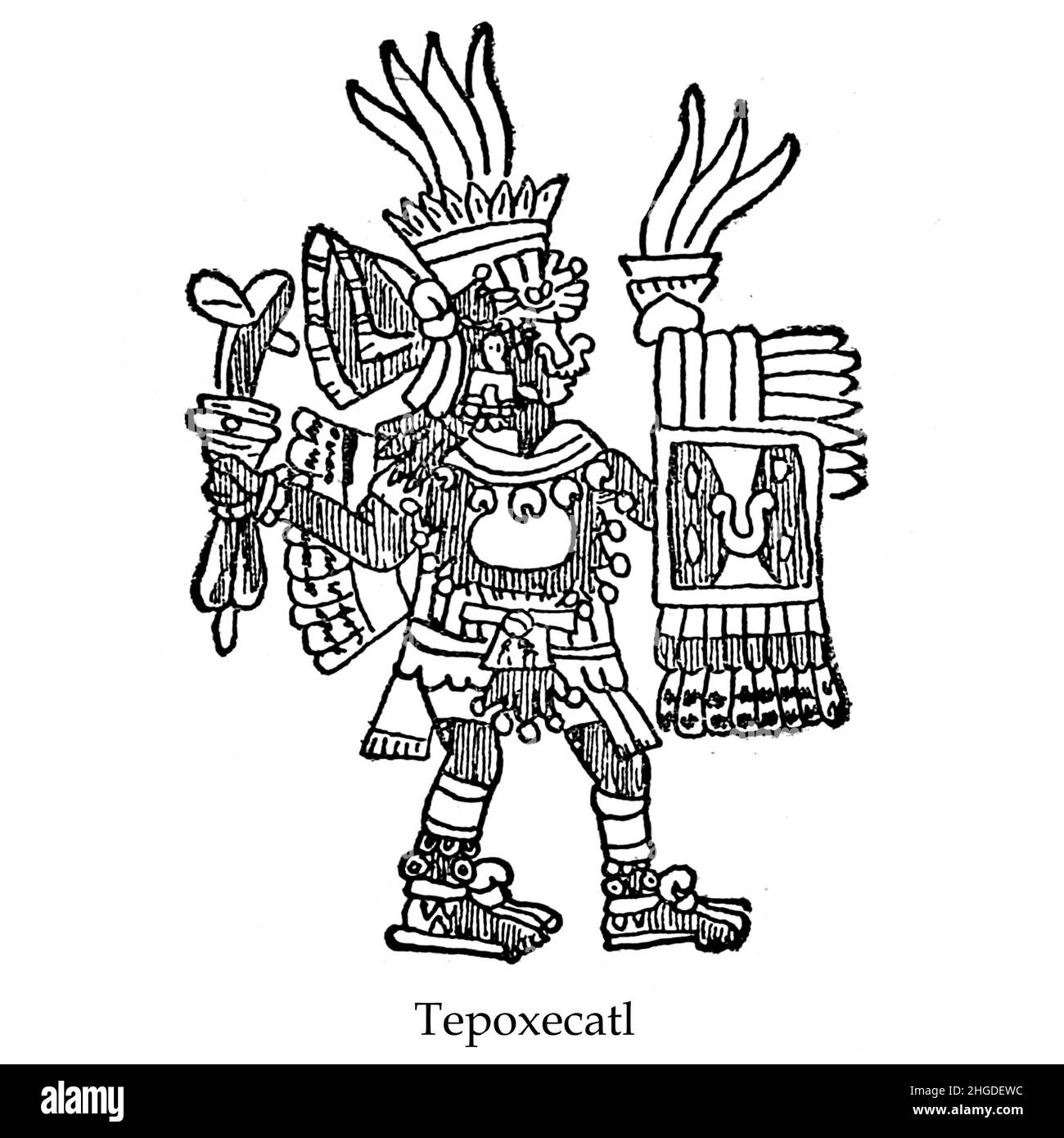 Tepoxecatl (Tepoztēcatl) was the god of pulque, of drunkenness and fertility. from the book ' Myths and Legends Mexico and Peru ' by Lewis Spence, Publisher Boston : David D. Nickerson 1913 Stock Photo