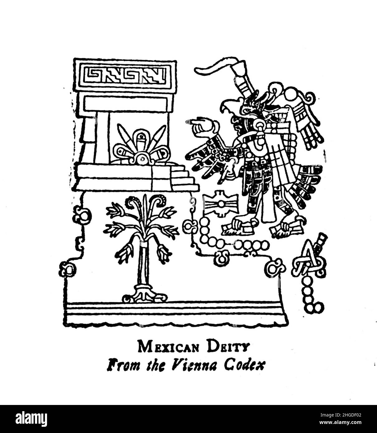 Mexican Deity from the book ' Myths and Legends Mexico and Peru ' by Lewis Spence, Publisher Boston : David D. Nickerson 1913 Stock Photo