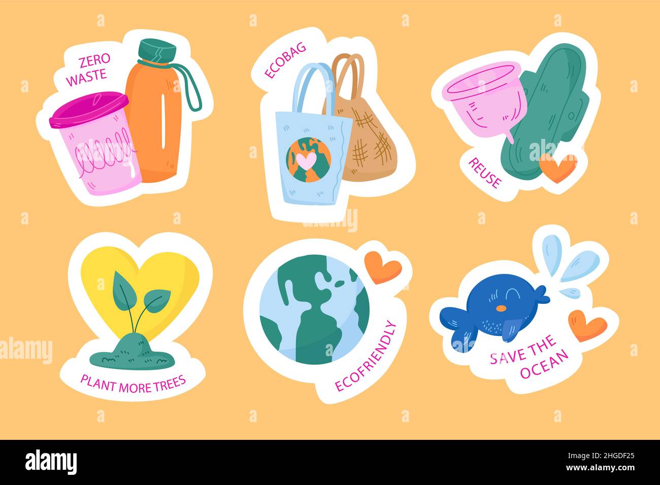 Hand drawn flat design ecology badges Vector illustration Stock Vector ...