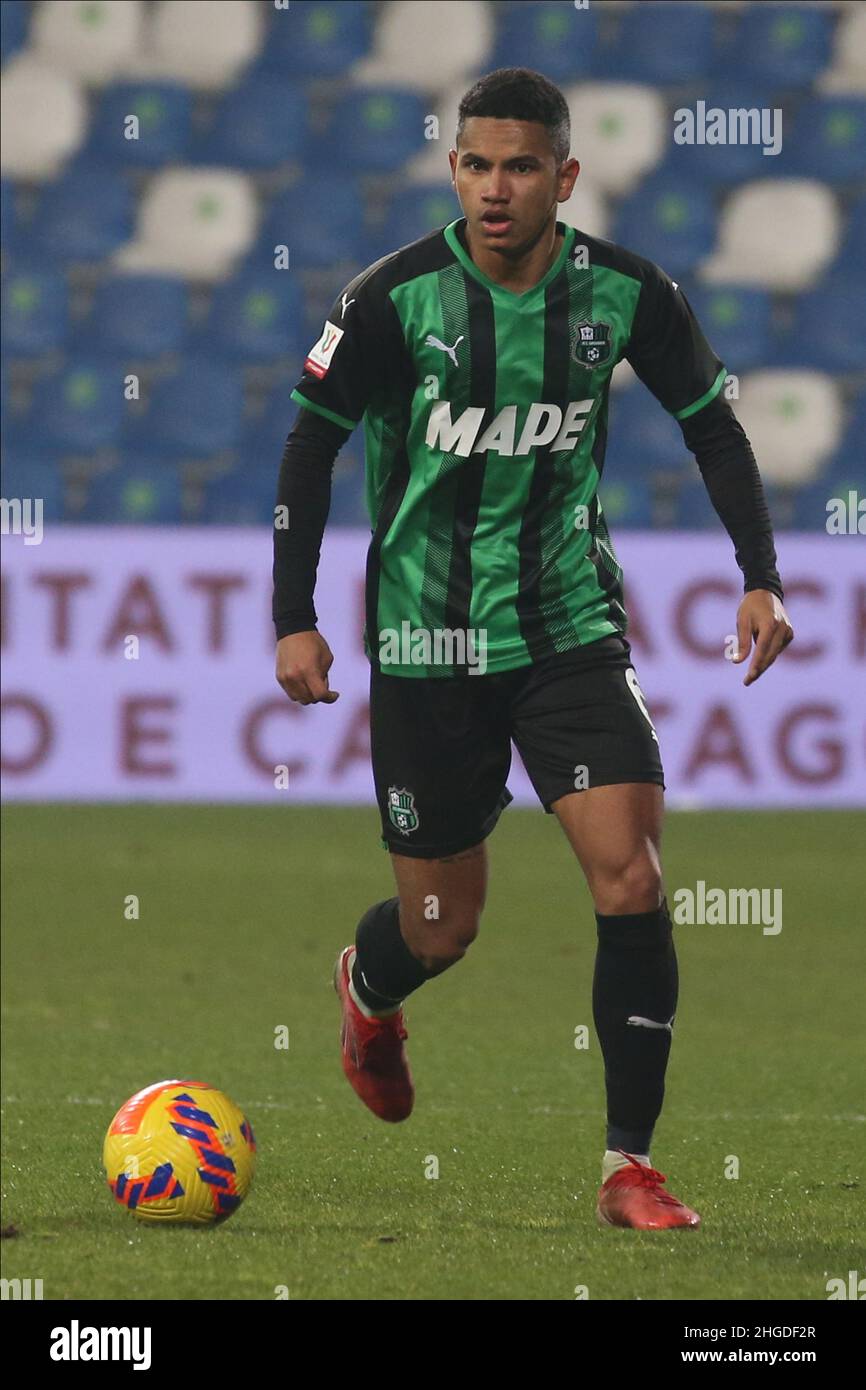 Rogerio of US SASSUOLO in action during the Coppa Italia match between US Sassuolo and Cagliari Calcio at Mapei Stadium - Citta del Tricolore on Janua Stock Photo