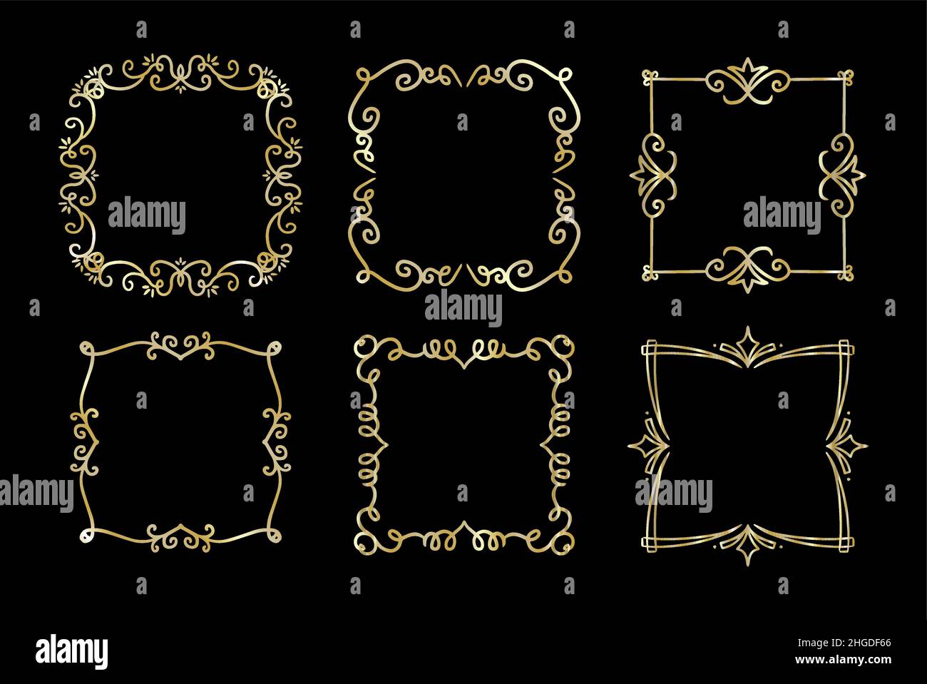 Hand drawn golden frame set Vector illustration Stock Vector Image ...