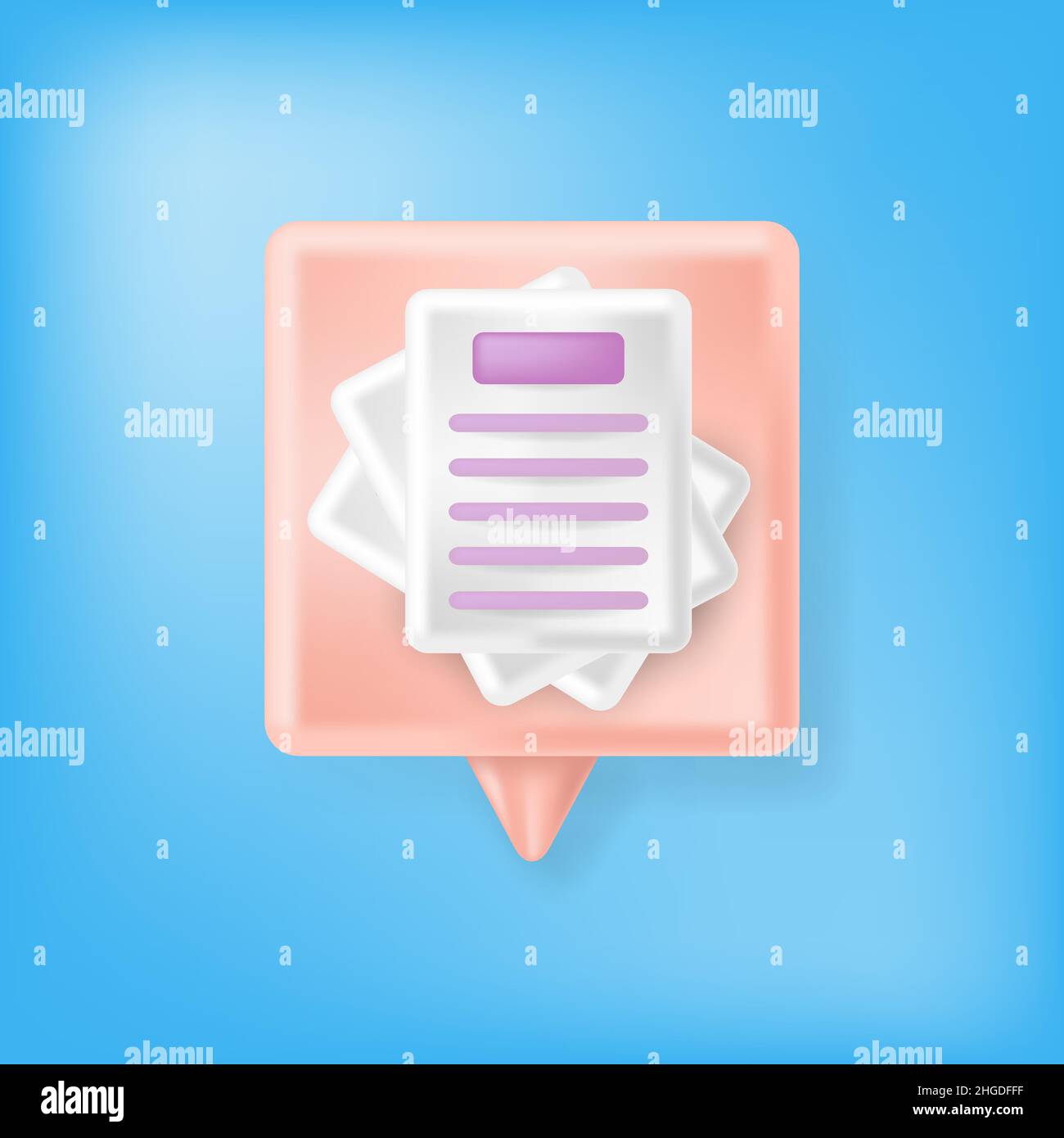 Paper Document Icon Icon and Orange Speech Bubble on Blurred Blue Background Stock Vector